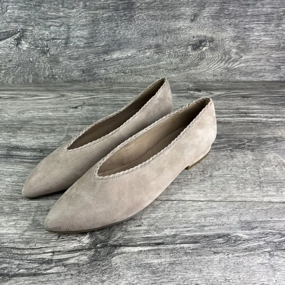 Eileen Fisher Posy Ballet Flats Suede Tan Pointed Toe Scalloped Women’s Size 11
